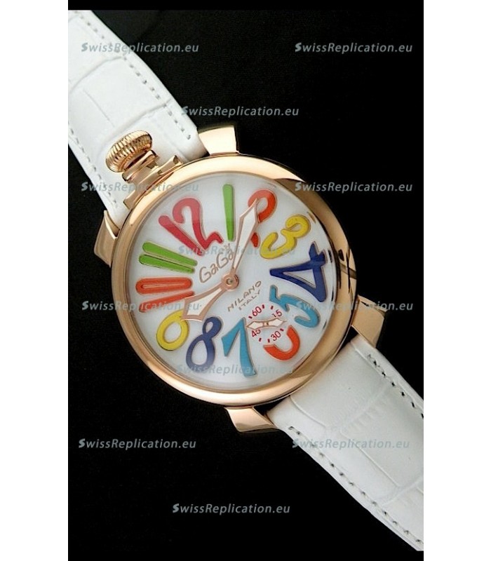 Gaga Milano Italy Japanese Replica Rose Gold Watch in White Dial