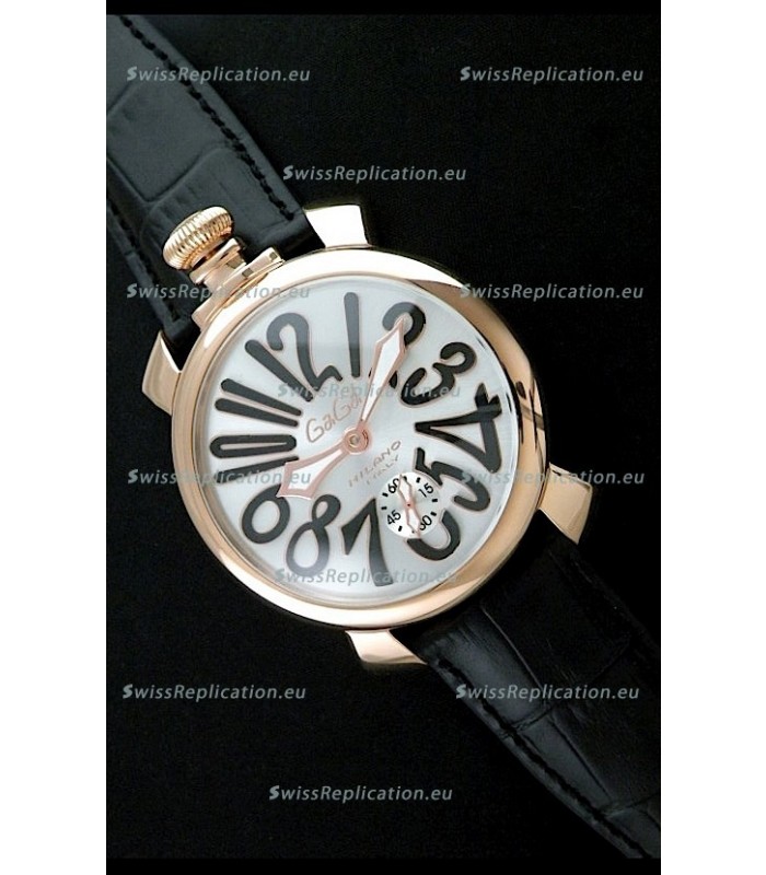 Gaga Milano Italy Japanese Replica Rose Gold Watch in Black Arabic Markers