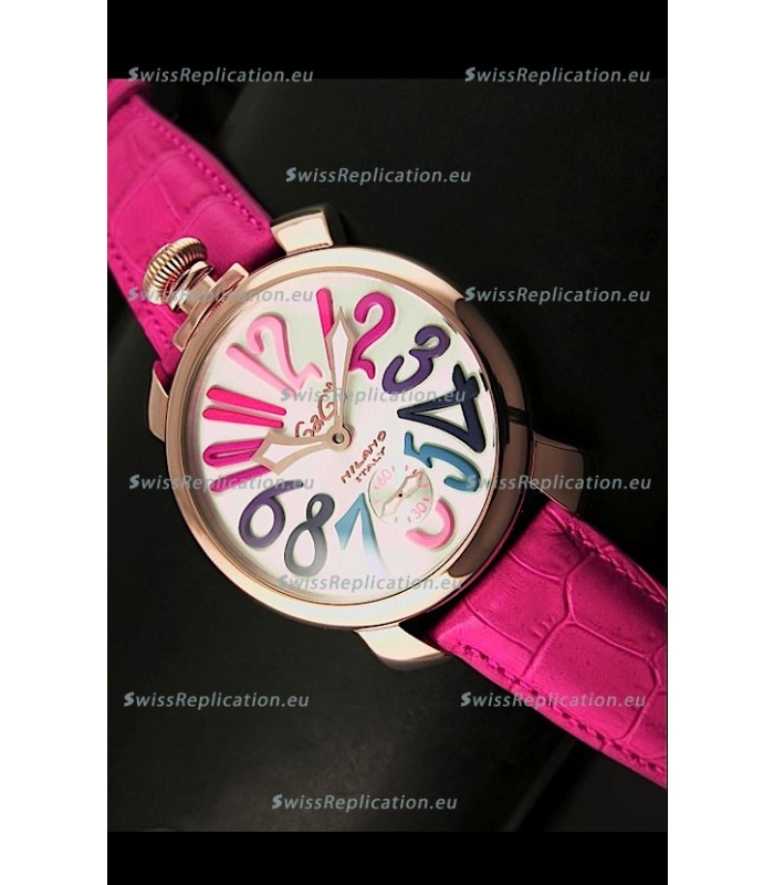 GaGa Milano Japanese Handwind Movement in Pink Strap - Pink Gold Casing