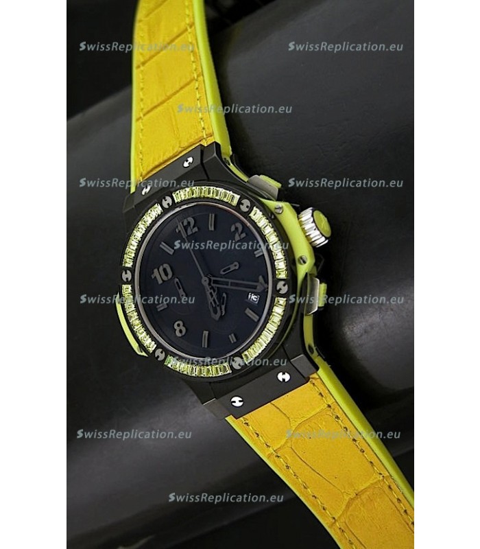 Hublot Big Bang All Black Edition Japanese Quartz Watch in Lemon Colour