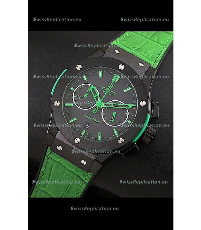 Hublot Big Bang Classic Fusion Swiss Replica PVD Watch in Green Strap