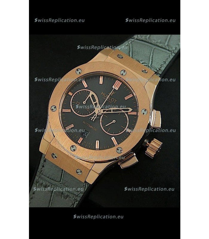 Hublot Big Bang Classic Fusion Swiss Replica Rose Gold Watch in Grey Strap