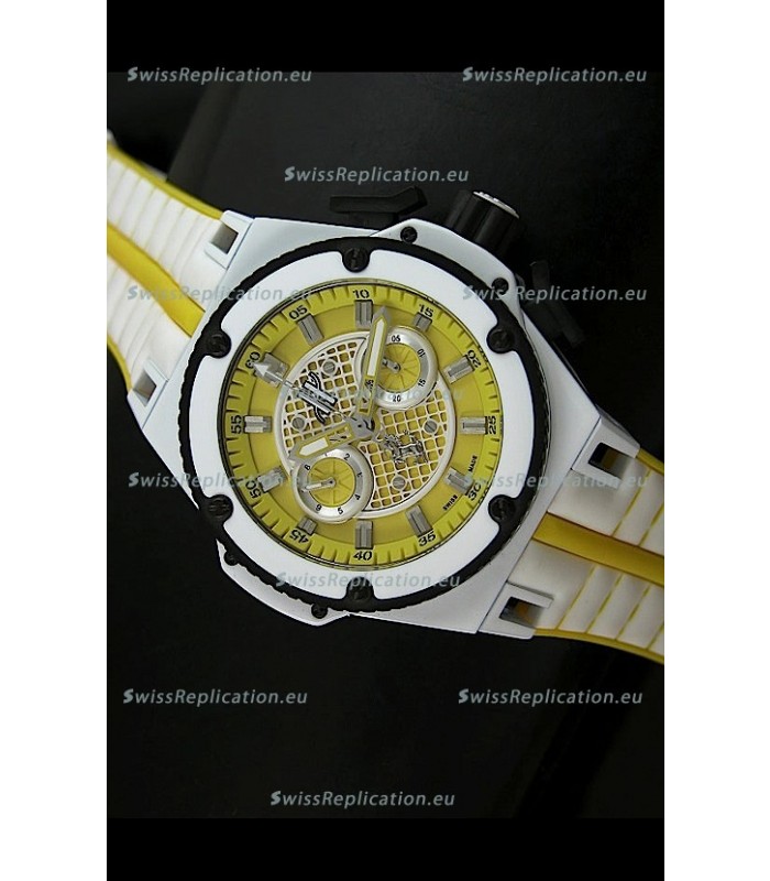 Hublot King Power Ferrari Edition Swiss Replica Watch - White/Yellow Strap