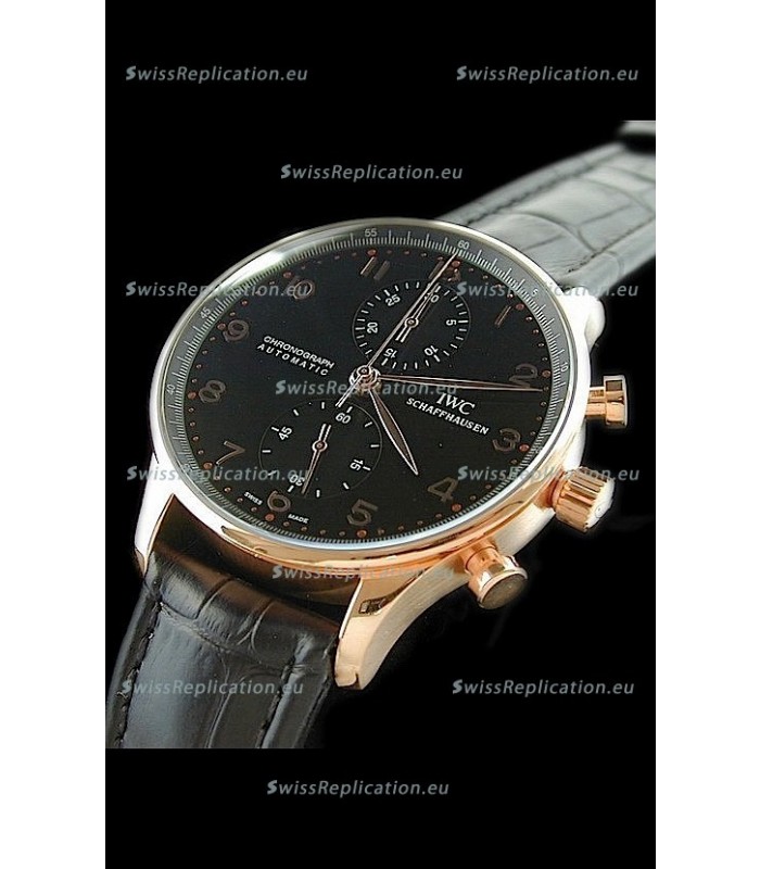 IWC Portuguese Chronograph Swiss Replica Watch in Black Dial