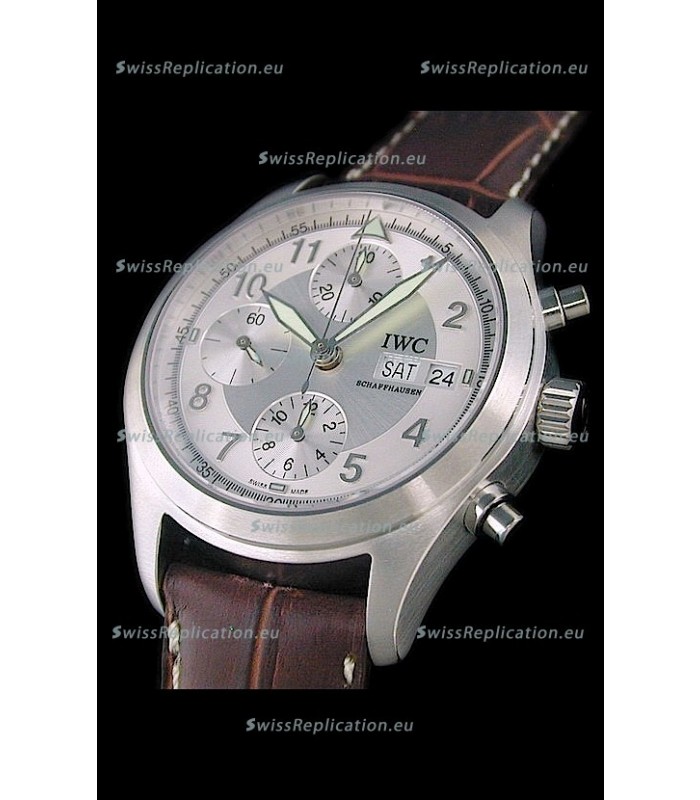 IWC Der Flieger Chronograph Swiss Replica Watch in Silver White Dial