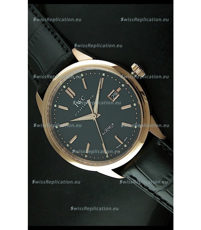 IWC Schaffhausen Ingenuier Vintage Swiss Replica Automatic Rose Gold Watch in Black Dial