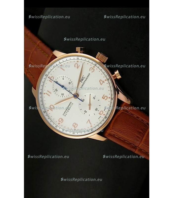IWC Portuguese Chronograph Swiss Replica Watch in Pink Gold - 1:1 Mirror Replica Edition
