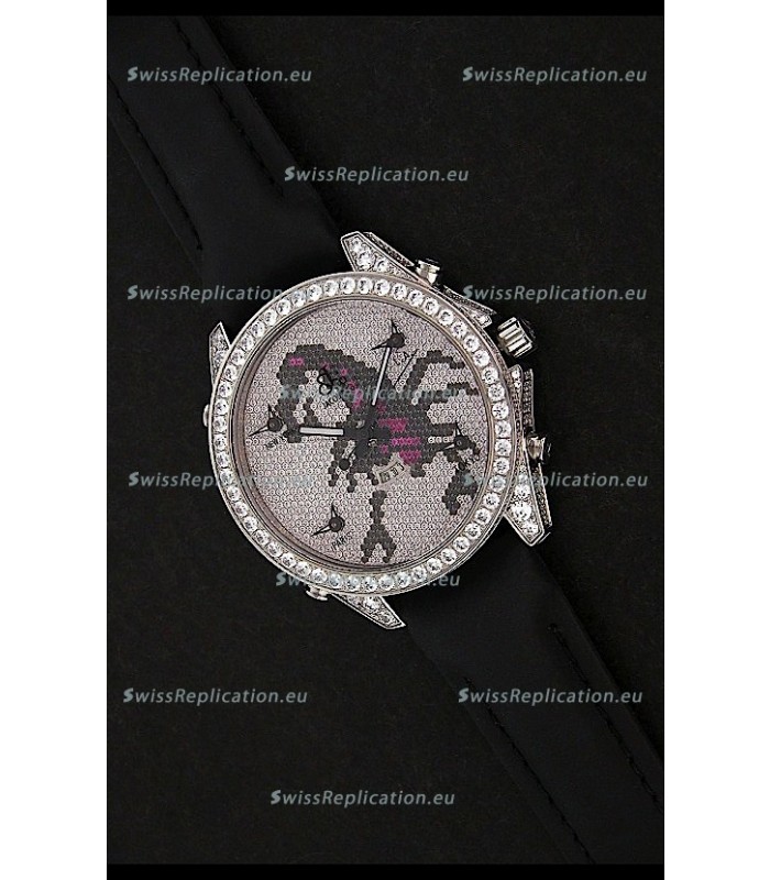 Five Time Zones J&C Clone Japanese Watch in Full Diamonds