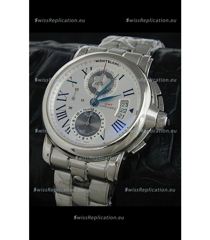 Mont Blanc Meisterstuck Star GMT Swiss Watch in White Dial