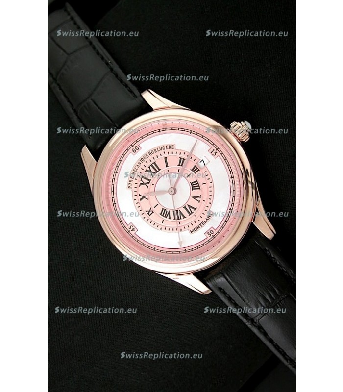 Montblanc Pure Mechanique Horlogere Swiss Replica Rose Gold Watch in Mop Pink Dial
