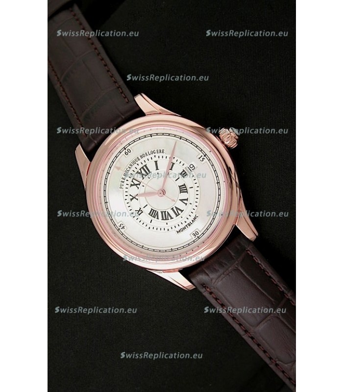 Montblanc Pure Mechanique Horlogere Swiss Replica Rose Gold Watch in Mop White Dial