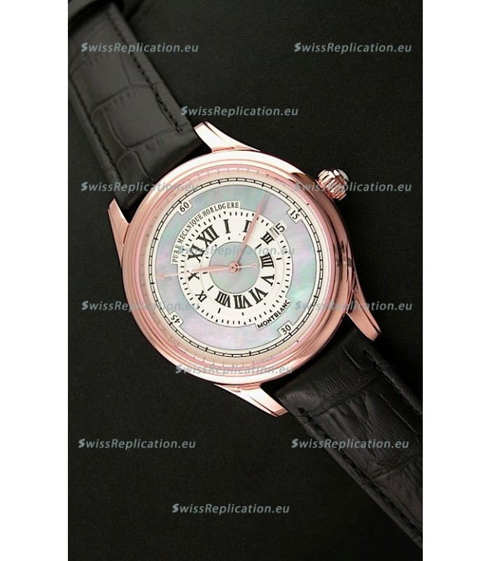Montblanc Pure Mechanique Horlogere Swiss Replica Rose Gold Watch in Mop Blue Dial