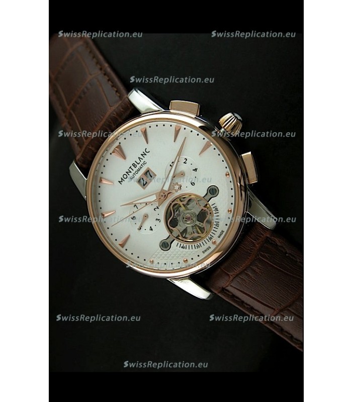 Mont Blanc Flying Tourbillon Japanese Replica Watch with Gold Bezel