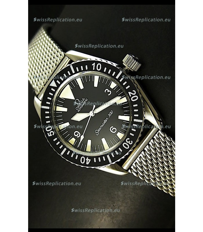 Omega Seamaster 300 Black Dial Swiss Watch with Mesh Strap
