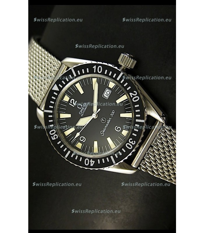 Omega Seamaster 300 R-Navy Black Dial Swiss Watch with Mesh Strap