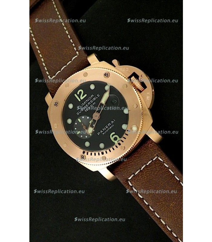 Panerai Luminor Submersible 1000M Japanese Automatic Rose Gold Watch in Black Dial