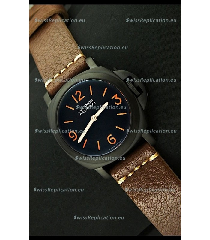 Panerai Luminor Marina Black Seal PVD Swiss Watch in Dark Brown Strap