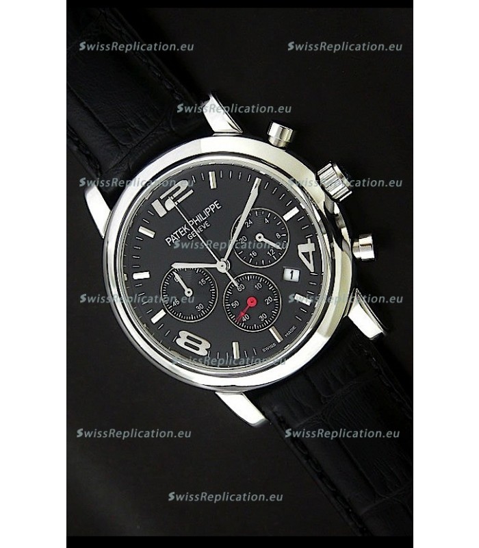 Patek Philippe Perpetual Calender Japanese Steel Watch in Black Dial