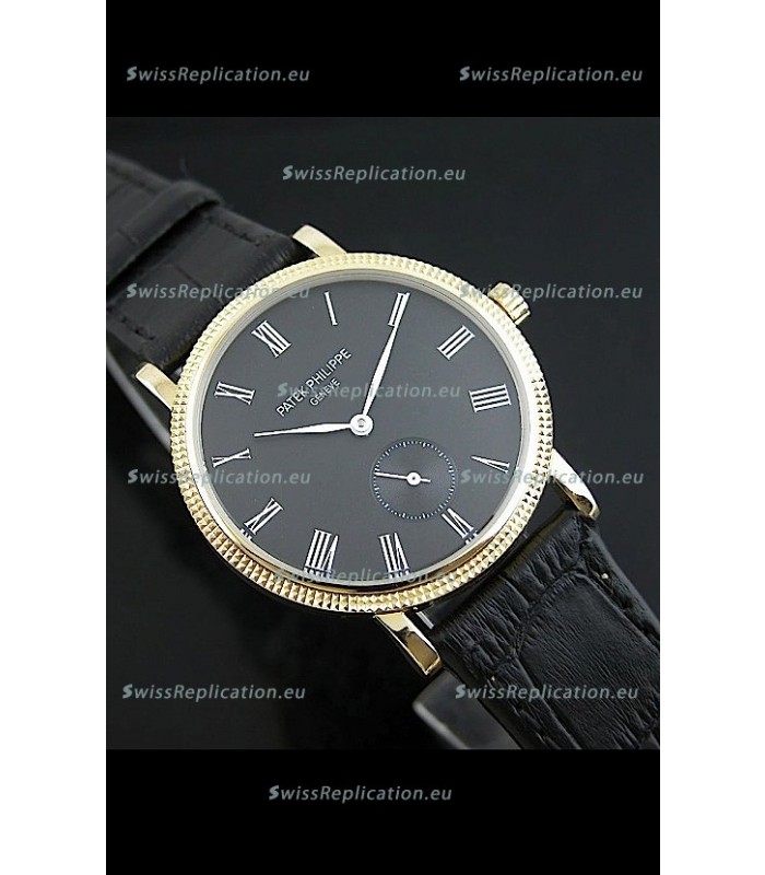 Patek Philippe Calatrava Japanese Manual Hand Wind Watch in Black Dial