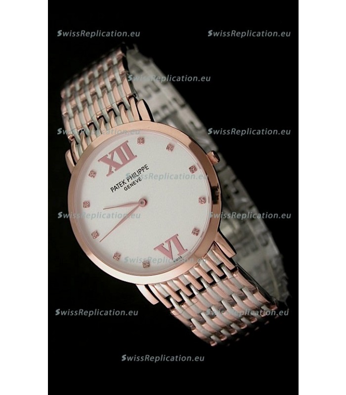Patek Philippe Geneve Men Japanese Rose Gold Watch in White Dial