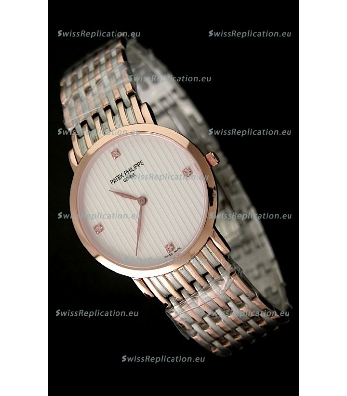 Patek Philippe Geneve Men Japanese Rose Gold Watch in Diamond Hour Markers