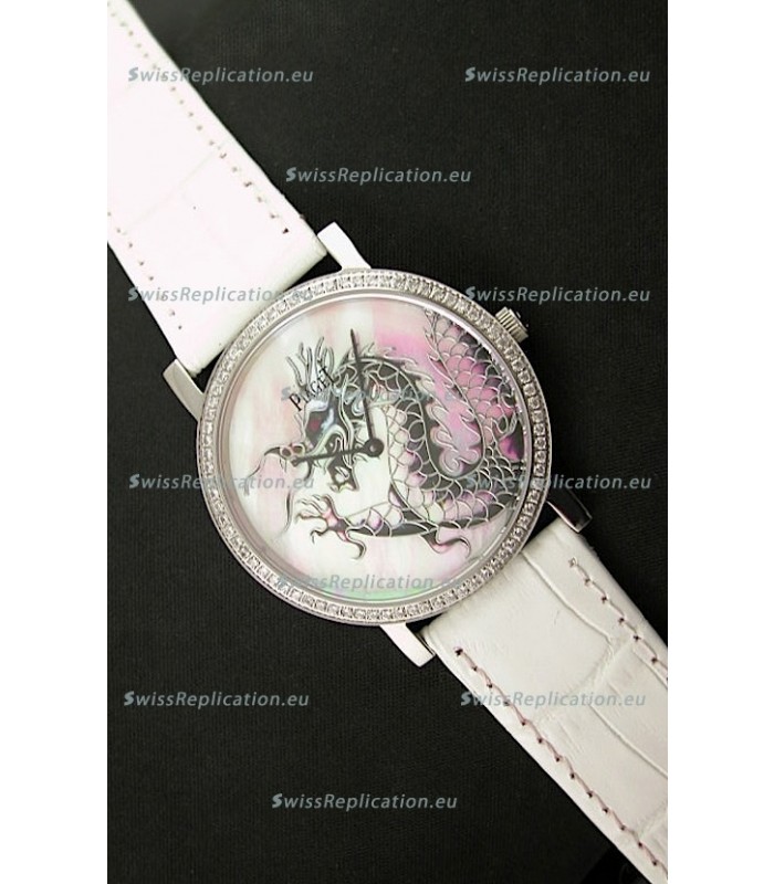 Piaget Mecanique Dragon Replica Watch in White Leather Strap