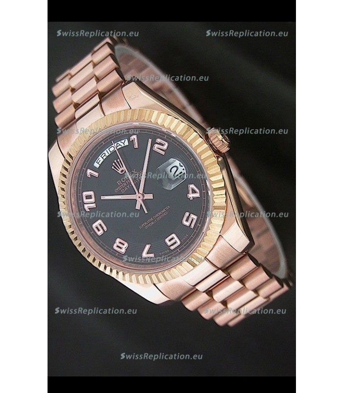 Rolex Day Date Japanese Replica Steel Watch in Black Dial