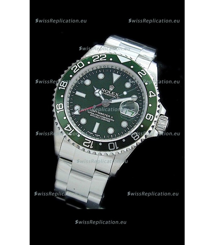 Rolex GMT Master II Swiss Replica Steel Watch in Green Dial