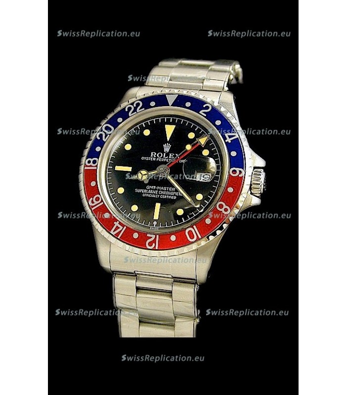 Rolex GMT Master Swiss Replica Steel Watch in Black Dial