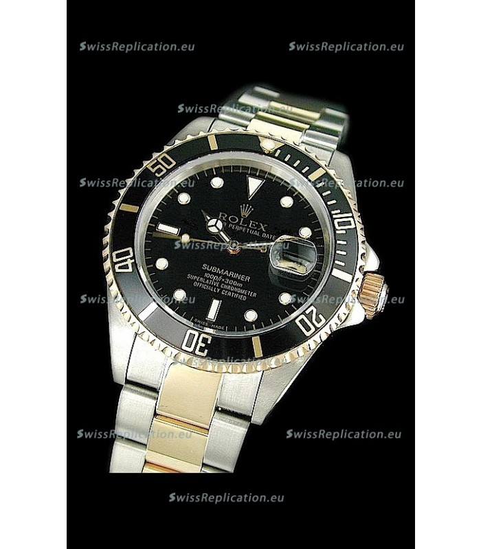 Rolex Submariner Swiss Watch in Black Bezel Two Tone Case