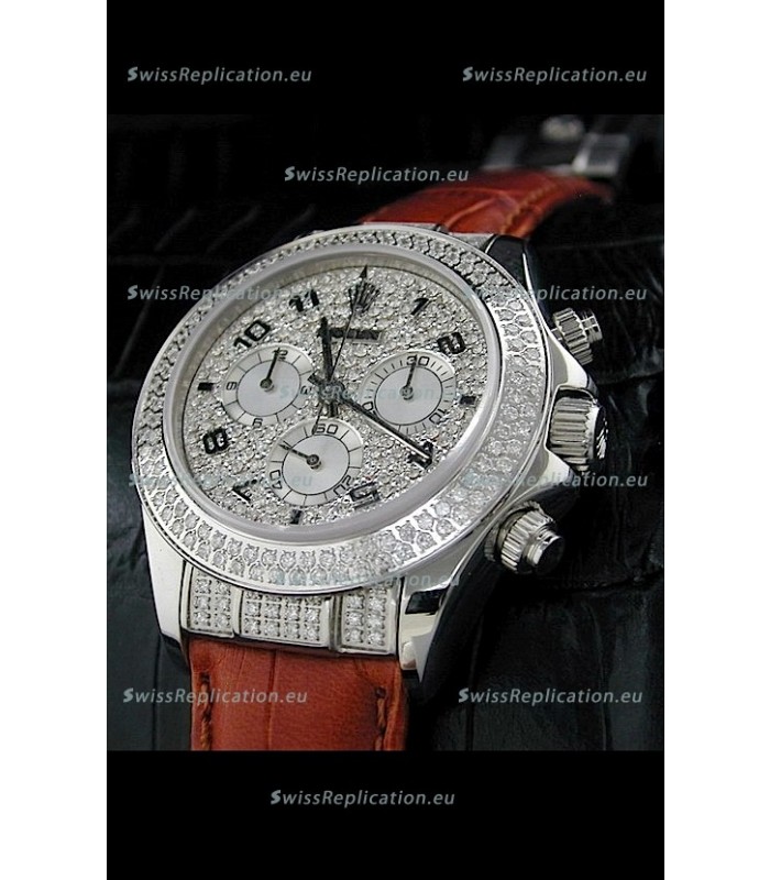 Rolex Daytona Swiss Replica Watch in Full Diamond Bezel