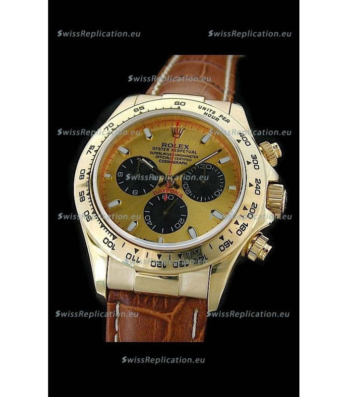 Rolex Daytona Cosmograph Swiss Replica Gold Watch in Brown Strap