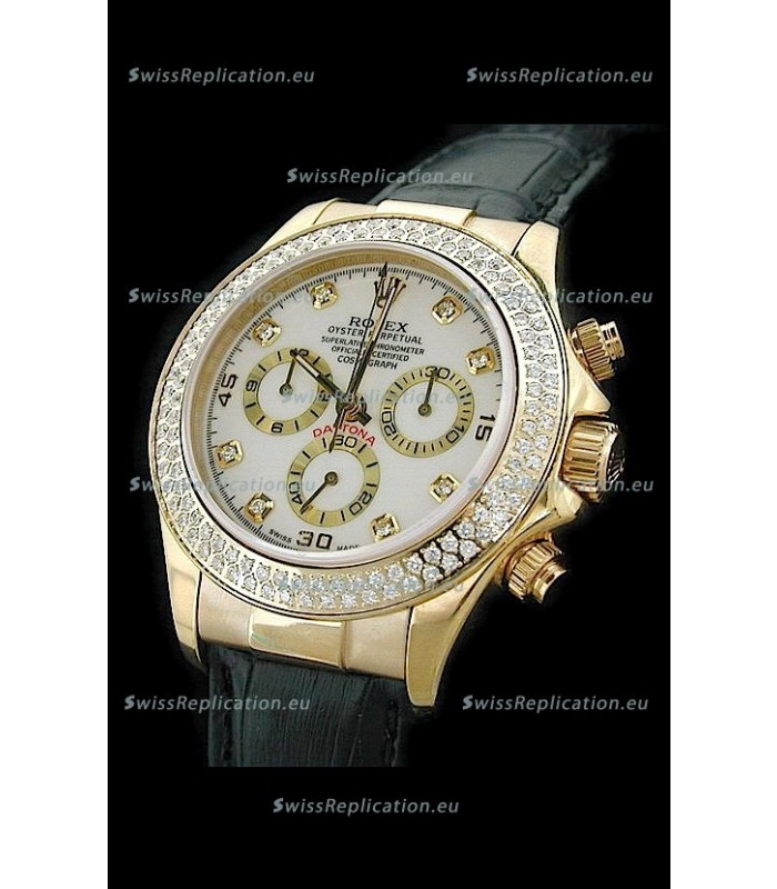Rolex Daytona Cosmograph Swiss Replica Gold Watch in Diamond Bezel