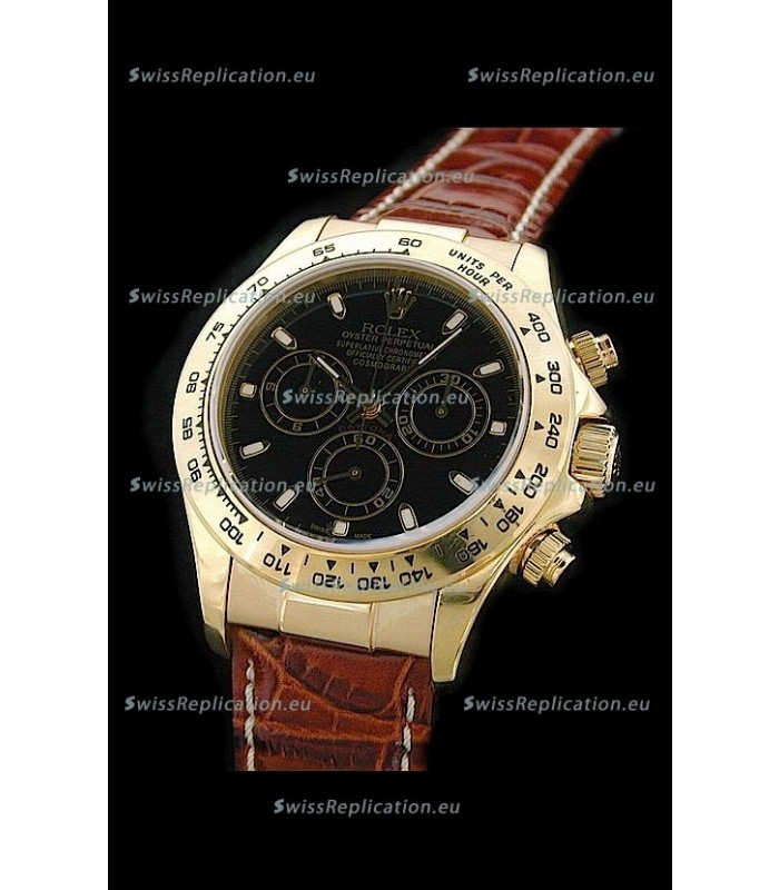 Rolex Daytona Cosmograph Swiss Replica Gold Watch in Black Dial