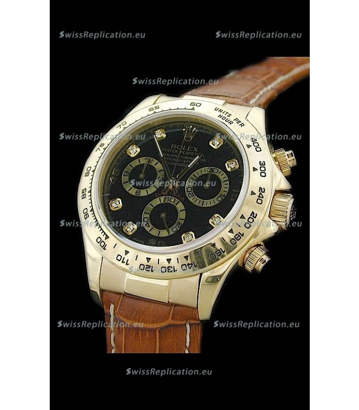 Rolex Daytona Cosmograph Swiss Replica Gold Watch in Diamond Hour Markers