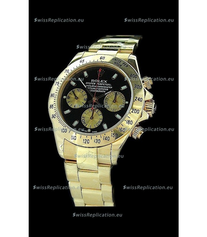 Rolex Daytona Cosmograph Swiss Replica Gold Watch in Black Dial