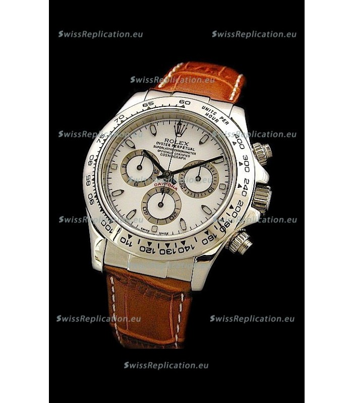 Rolex Daytona Cosmograph Swiss Replica Steel Watch in White Dial