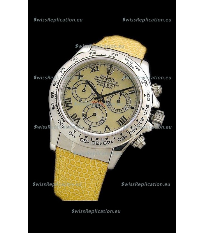 Rolex Daytona Cosmograph Swiss Replica Steel Watch in Yellow Pearl Dial