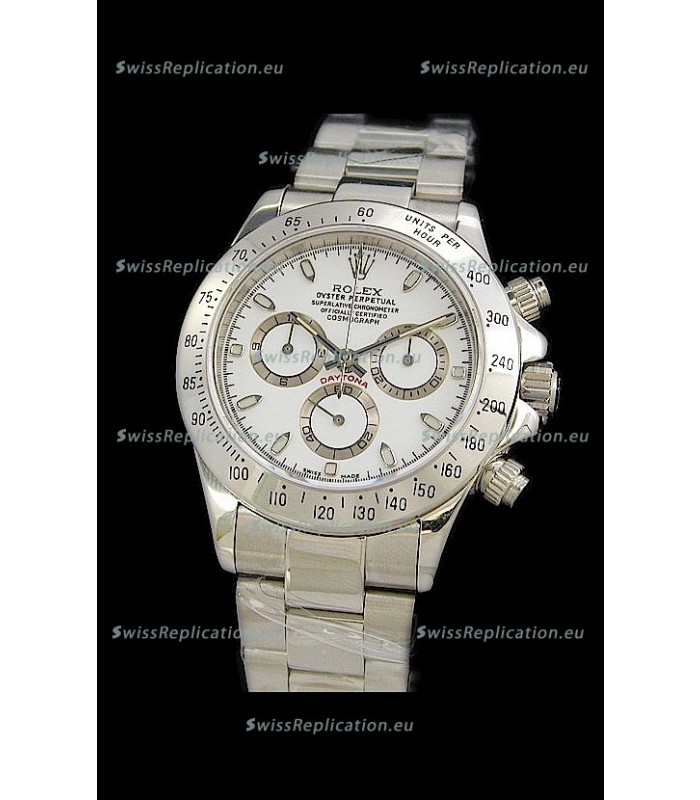 Rolex Daytona Cosmograph Swiss Replica Steel Watch in White Dial