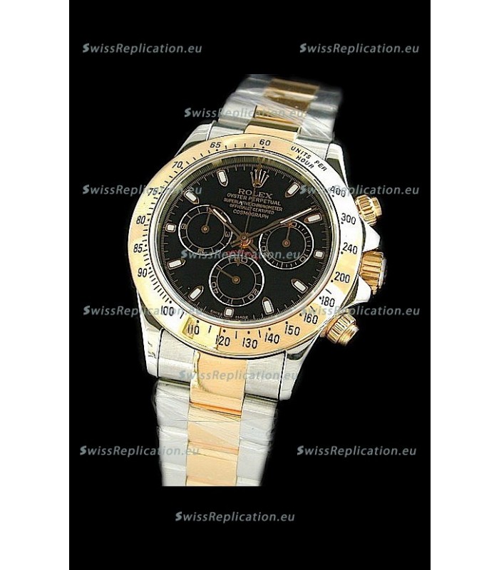 Rolex Oyster Cosmograph Swiss Replica Two Tone Gold Watch in Black Dial