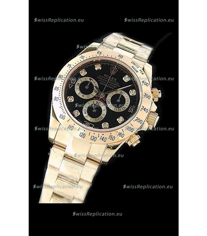 Rolex Daytona Cosmograph Swiss Replica Gold Watch in Black Dial
