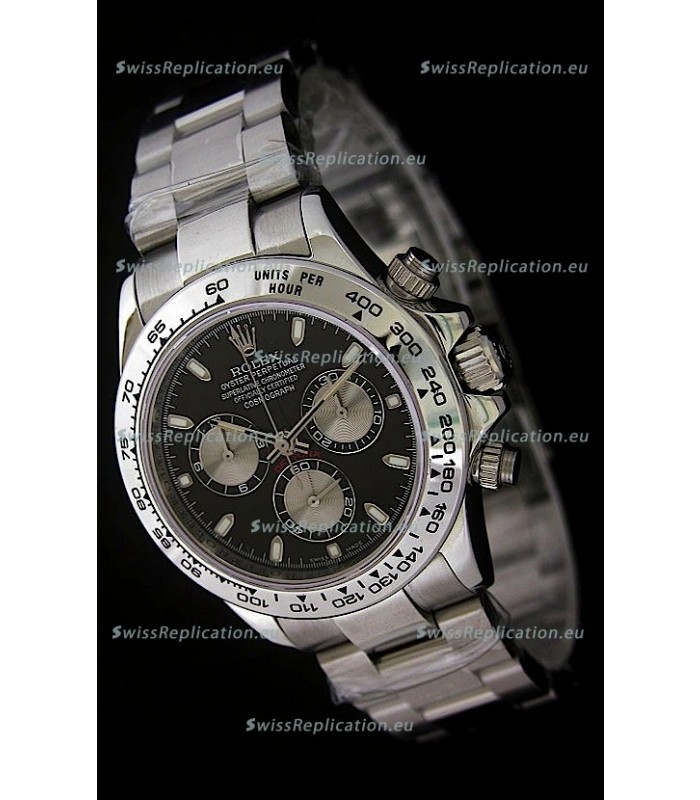Rolex Daytona Cosmograph Swiss Replica Steel Watch in Black Dial
