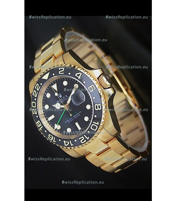 Rolex GMT Master II Swiss Replica Gold Watch in Black Dial