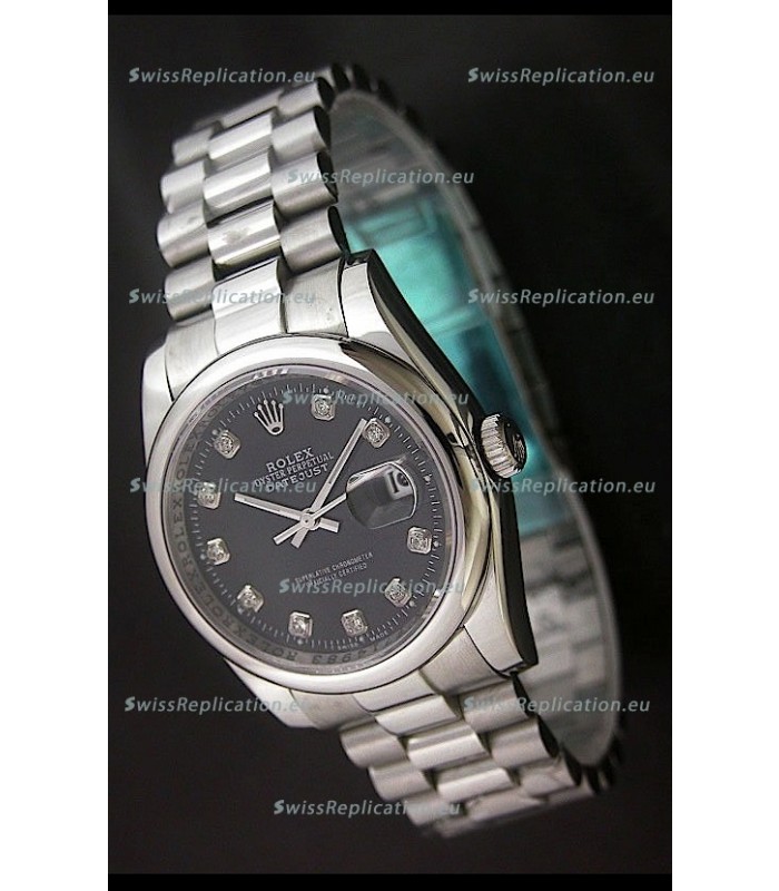 Rolex Datejust Oyster Perpetual Diamonds Swiss Watch in Black Dial