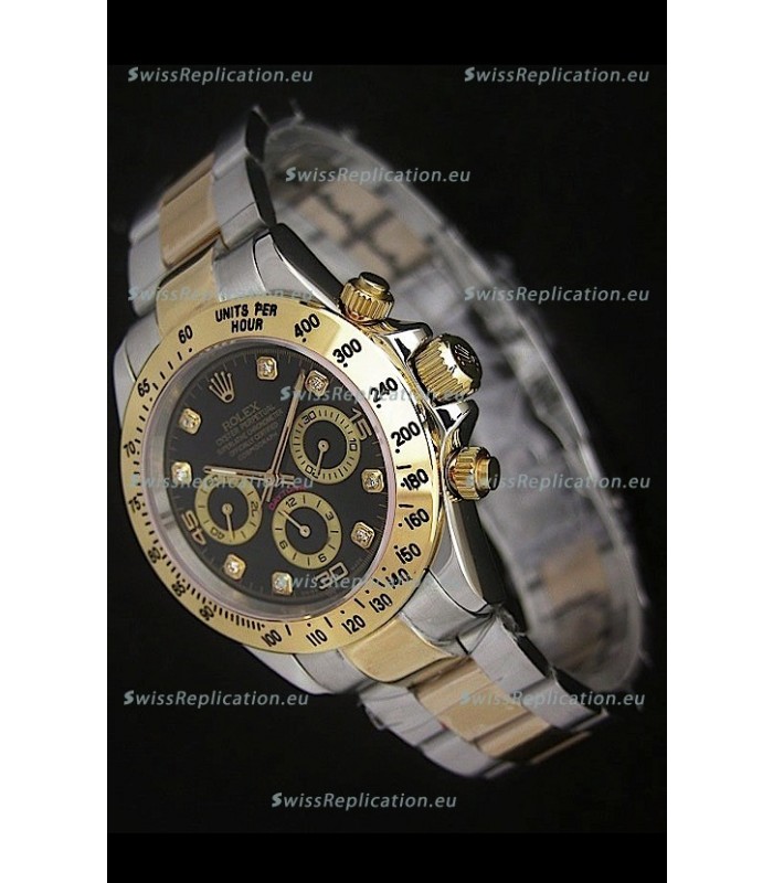Rolex Daytona Japanese Replica Two Tone Gold Watch in Black Dial