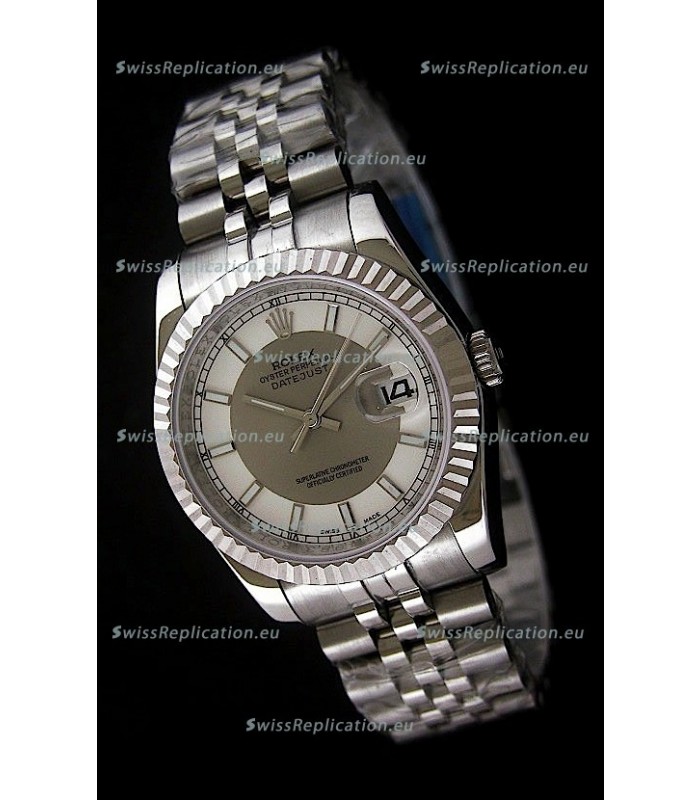 Rolex Datejust Mens Swiss Replica Watch in White & Grey Dial
