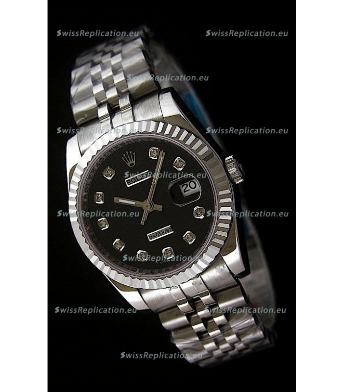 Rolex Datejust Mens Swiss Replica Watch in Black Dial
