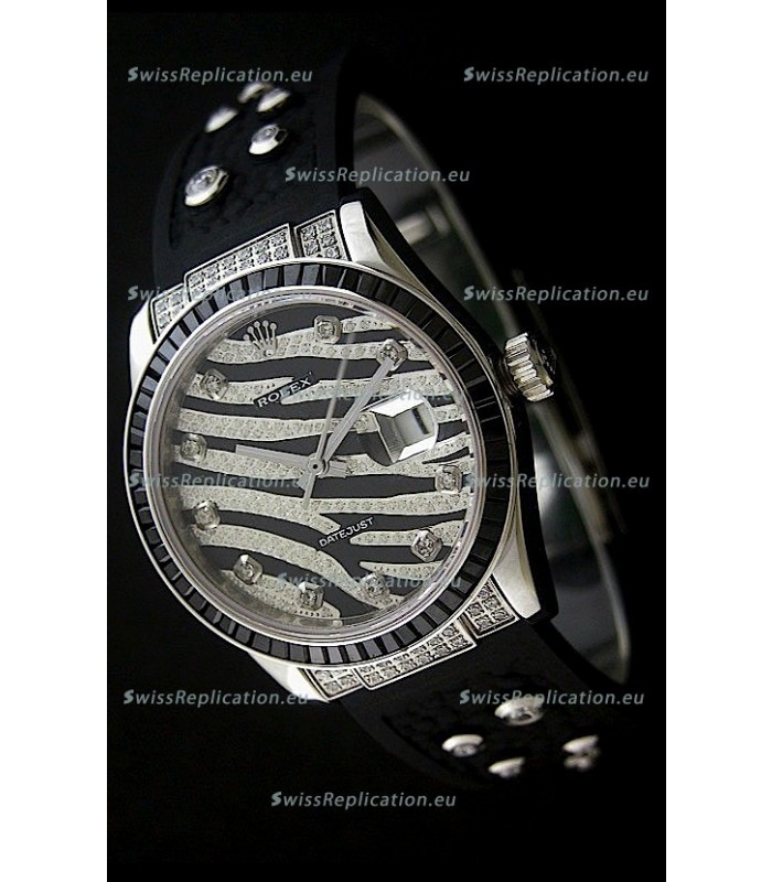 Rolex Datejust Mens Japanese Replica Leopard Watch in Diamand Markers