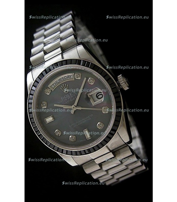 Rolex Day Date 2008 Japanese Replica Watch in Mop Black Dial