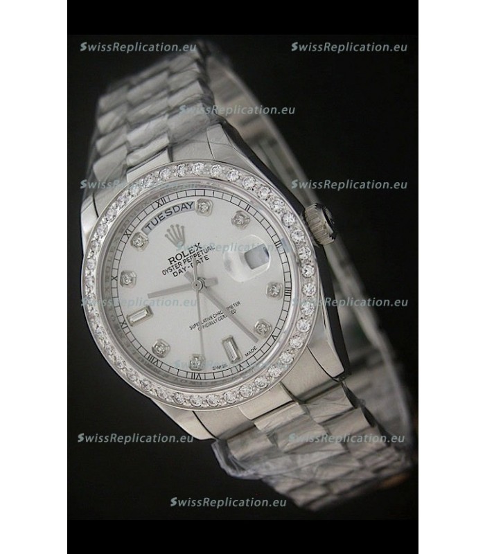 Rolex Day Date Just Japanese Replica Watch in Full Diamond Bezel